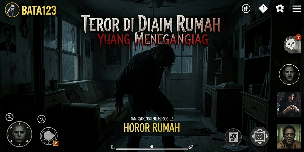 Screenshot menampilkan suasana mencekam di dalam rumah horor.