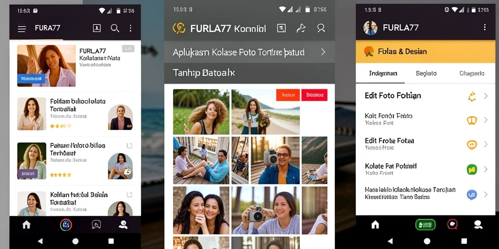Antarmuka aplikasi FURLA77 menampilkan fitur Kolase Foto yang menarik.