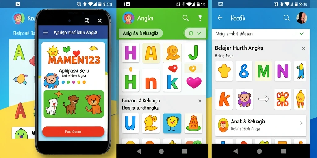Tampilan antarmuka aplikasi MAMEN123 yang colorful dan interaktif.