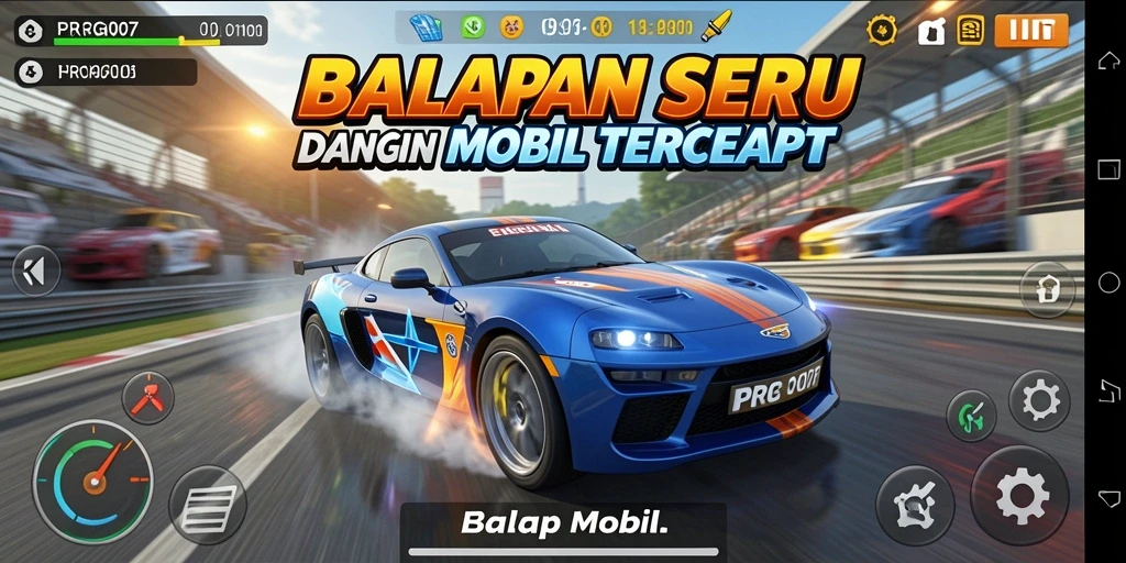 Antarmuka user-friendly PRG007 dengan grafis balap mobil yang mengesankan.