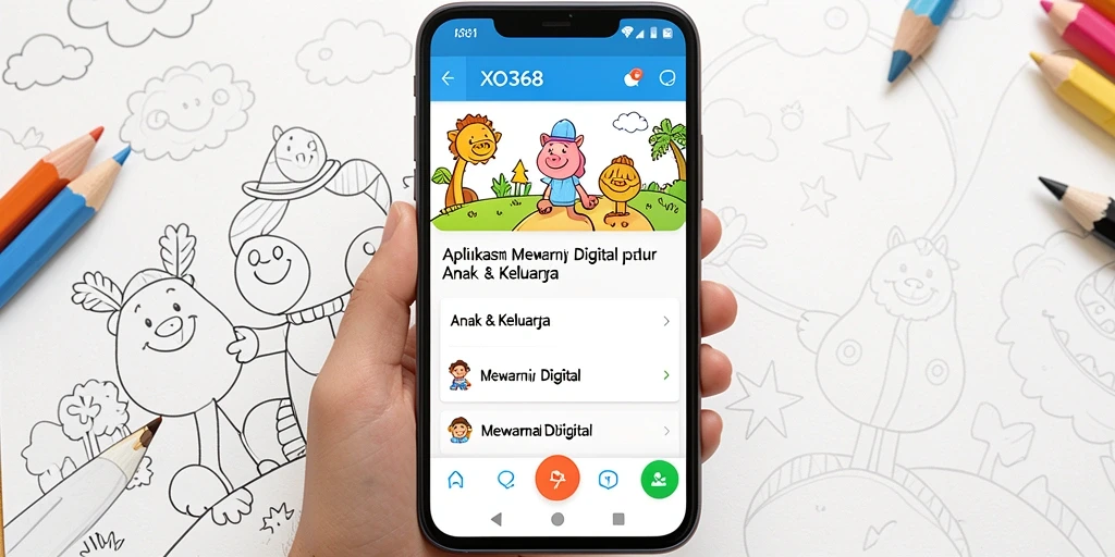 Screenshot utama menunjukkan antarmuka aplikasi Mewarnai Digital yang menyenangkan dan interaktif.