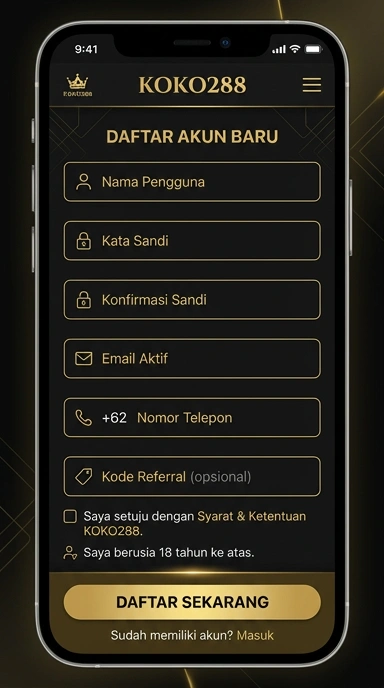Tampilan halaman daftar koko288